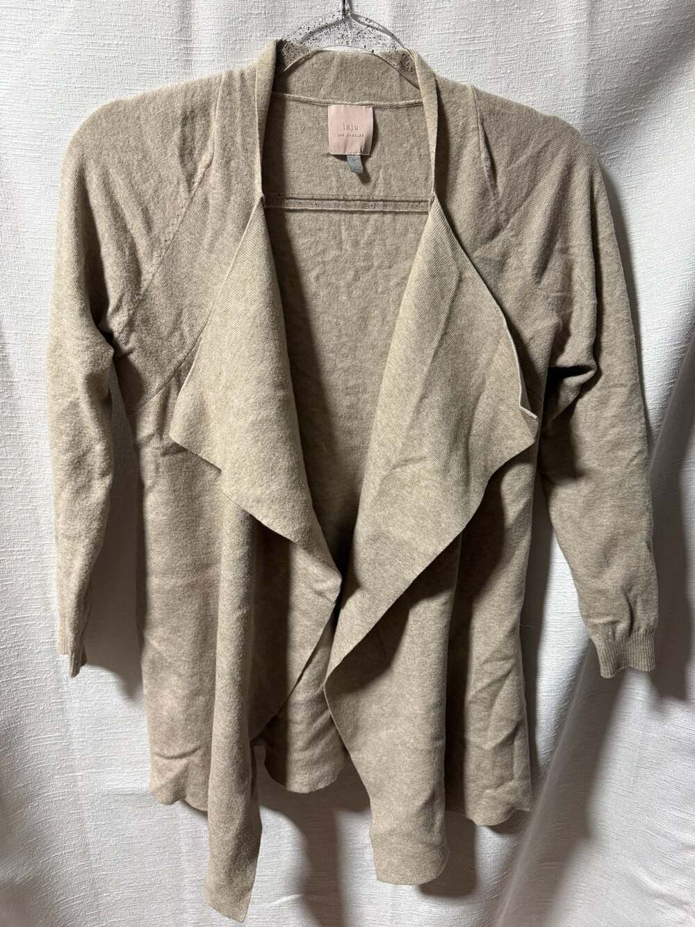 Laju Los Angeles Women's Tan Open Front Draped Cardigan Sweater